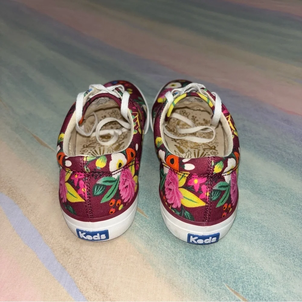 Keds x Rifle Paper Co Burgundy Bloosoms floral sneakers women's size 7.5
